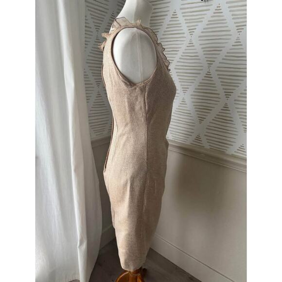 Valentino Women’s Size 8 Ruffle Pleated Wool Silk Neutral Dress - Picture 6 of 9